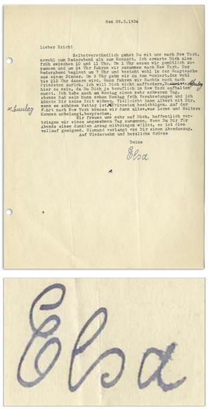 Elsa Einstein Letter Signed in 1934 -- ''...Albert will be able to have a stroll and a look around Princeton with you...''